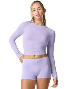 lot 18108 image: florence by mills Womens Softie Seamless Long Sleeve Top, Millie Lavender, Medium - Retail $33