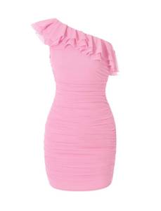 lot 18110 image: EXARUS Girls Off Shoulder Bodycon Dresses Summer Ruffle Trim Flounce Mini 15year Size Small  - Retail $29