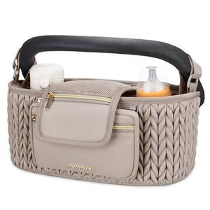 lot 18111 image: mommore Stroller Organizer with Insulated Cup Holders, Adjustable Stroller Caddy with Detachable Phone Bag, Stroller Accessories Fits for Uppababy, Doona, Jogger, Britax(Light Cafe) - Retail $27