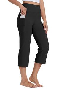 lot 18127 image: Willit Womens Yoga Capris Pants High Waist Leggings Crop Straight Leg Athletic Exercise Workout Capris 21 Black S - Retail $30