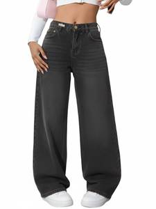 lot 18133 image: Handfrog Jeans for Women Baggy Wide Leg Womens Jeans Elastic Waist Low Mid Rise Denim Pants with Pockets Y2K Jeans Black Size Medium  - Retail $37