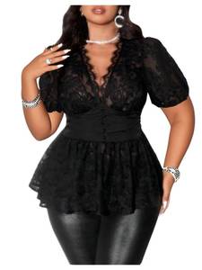 lot 18138 image: MakeMeChic Womens Plus Size Sexy Lace Peplum Tops Black 3XL - Retail $38