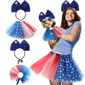 lot 1092 image: Sunnymove Patriotic Dog Outfit & Red White and Blue Matching Girls Women Tutu Skirt Set Dog Headband Dress Skirt for Small Dogs Puppy and Owner Matching in Patriots Day Labor Veterans Day Party Parade