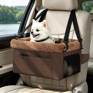 lot 1096 image: JOEJOY Deluxe Dog Booster Seat with Sturdy Metal Frame and Safety Leash for Small Pets up to 20 lbs - Portable Puppy Dog Car Seat with Thick Cushion and Storage Pockets for Small Dogs, Brown