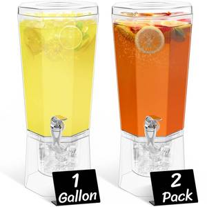 lot 1099 image: Lifewit 1 Gallon Drink Dispenser for Parties 2 Pcs, 4L Plastic Beverage Container with Stand for JuiceTeaSoda & Lemonade, Clear Water Pitcher with Spigot for Mimosa Bar Hosting 39 x 16 cm15x6
