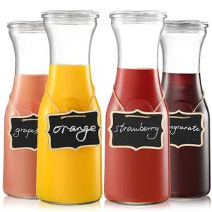 lot 1100 image: NETANY Set of 4 Glass Carafe with Lid, 1 Liter Beverage Serveware Carafe, Clear Glass Pitcher for Mimosa Bar, Brunch, Cold Water, Juice, Milk, Iced Tea, Lemonade