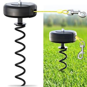 lot 1101 image: Dog Tie Out Cable and Stake 360° No Tangle Heavy Spiral Yard Stake and Retractable Dog Leash for Dogs Up to 10-90 lbs, 30ft Dog Chain for Outside Yard Camping Park (Black)