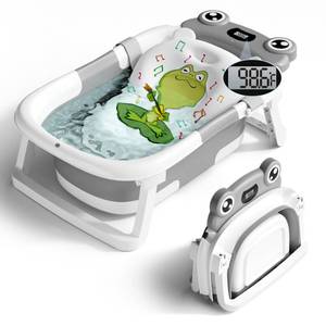 lot 1117 image: BUNWAG Baby Bathtub, Collapsible Newborn Bathtub for Infant to Toddler with Soft Cushion and Thermometer,Portable Travel Newborn Tub with No-Slip Feet, Baby Shower Gifts, 0-12 Months Baby Bath, Grey