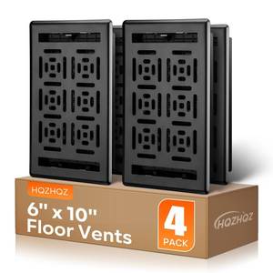 lot 1124 image: Floor Register 6x10, Heavy Duty Steel Walkable Floor Vent Covers, Adjustable Decorative Vent Covers for Home FloorSidewallOfficeCeiling, 4 Pack Black