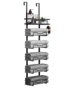 lot 1126 image: Aetyord Hanging Towel Racks for Bathroom No Drill - 6-Tier Over The Door Bath Towel Storage Organizer for Small Bathrooms - Tiered Back of Door Towel Holder Hanger for Rolled Towels RV Camper Black