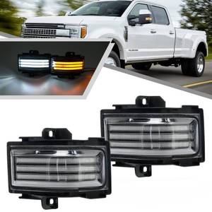 lot 1127 image: 2Pcs Sequential LED Side Mirror Marker Light for Ford F150 2015-2023, F250 F350 F450 F550 Super Duty 2017-2023 Amber Dynamic Blinker Indicator Turn Signal Light White DrivingRunning Light Clear Lens