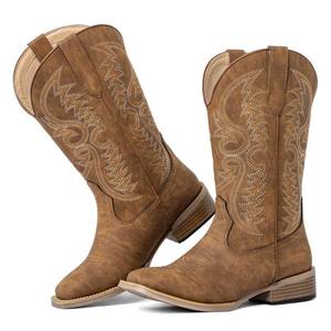 lot 1139 image: WrangWalker Extra Wide Calf Cowboy Boots for Women, Brown, X-Wide, 7