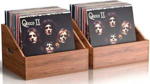 lot 1140 image: 2 Pack Wood Vinyl Record Storage, Retro & Durable Vinyl Crate and Record Holder, Album Storage Record Case Box for 120 Records, Perfect Record Organizer for Home Decor and Collection Display(Brown)