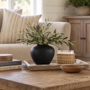 lot 1147 image: Black Vase for Flowers, 6.7 Black Ceramic Vases��Rustic Round Decor Vases for Living Room Table Decor, Matte Black Pottery Vase for Shelf, Entryway, Farmhouse and Modern Home Accent