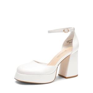 lot 1152 image: DREAM PAIRS Womens Platform Block Heel Pumps,Size 8.5,White-Pu