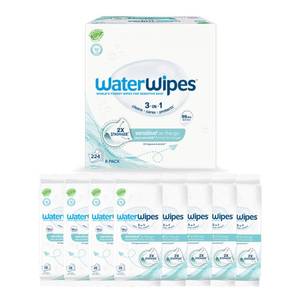 lot 1154 image: WaterWipes Sensitive On The Go Wipes, 3-In-1 Cleans, Cares, Protects, 99.9% Water, Unscented & Hypoallergenic Wet Wipes, 224 Count (8 Packs)