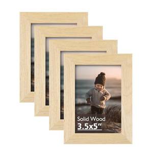 lot 2160 image: KINLINK 3.5x5 Picture Frame Natural, Solid Wood Frames with Plexiglass for Table Top and Wall Mounting, Photo Frames for Horizontal or Vertical Display, 4 Pack