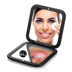 lot 2166 image: OMIRO Folding Compact Mirror, 1X15X Magnification 3� Pocket Size Square Hand Mirror for Travel Makeup (Black)