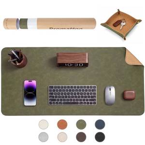 lot 2170 image: Premium Faux Leather Desk Mat & Tray Set��Innovative Cork-Look Printed Base��Gift Tube Packaging��Full-Desk Coverage��Non-Slip Desk Pad for Office Home��Olive Green��