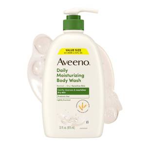 lot 2173 image: Aveeno Daily Moisturizing Body Wash for Normal to Dry Skin, Sensitive Formula with Prebiotic Oat, Gently Cleanses Dry Skin, Lightly Scented Body Wash for Women and Men, Value Size 33 fl. Oz