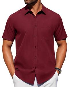 lot 2190 image: Alimens & Gentle Mens Short Sleeve Dress Shirt Wrinkle Free Solid Casual Button Down Shirts for Summer Business Wedding,Wine Red,L