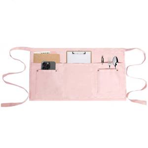 lot 2192 image: MIKI WELL Server Apron with 5 Pockets - Rivet buckle Unisex ShortHalf Waiter Waist Short Apron (pink)
