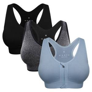 lot 2197 image: WANAYOU Womens Zip Front Sports Bra Wireless Post-Surgery Bra Workout Bras, LARGE