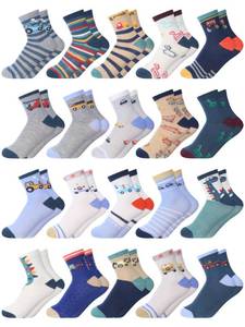 lot 2200 image: Fourluoo 20 Pairs 2040 Pairs Cartoon Socks for Boys Toddler Car Dinosaur Patterned Sport Round Neck Boys Dress Socks (Lovely,9-13 Years)