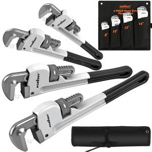 lot 2203 image: HORUSDY 4 Pack Adjustable Pipe Wrench Set, 8, 10, 12, 14 Heavy-Duty Plumbing Wrench with Anti-Slip Jaws