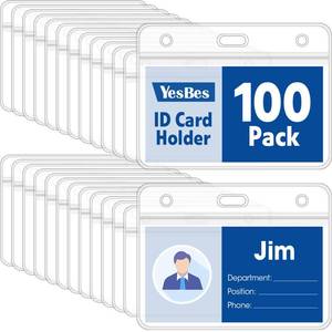 lot 2213 image: 100 Pcs Horizontal Badge Holders, Extra Thick ID Card Name Tag Badge Holder with Resealable Zip, Waterproof ID Badge Holder