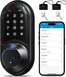 lot 2224 image: Veise RZ07 Fingerprint Smart Door Lock Deadbolt, App Control, Matte Black