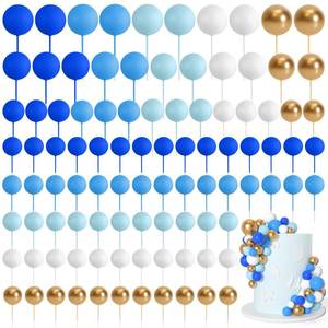 lot 2231 image: Bouiexye 75 Pieces Cake Balls Topper Decorations Foam Cupcake Topper Mini Balloon Cake Topper Balls Cake Picks for Cake Deco Birthday Party Wedding��Blue Gold White Series��