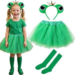 lot 2241 image: Kirei Sui Kids Animal Green Frog Headband Socks &amp Tutu Costume Girls 4-Piece Halloween Dress Up Set, KIDS SMALL