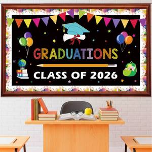 lot 2260 image: QPIXVB Kindergarten Graduation Bulletin Board Decorations,Preschool 3th 5th Grade Graduation Decorations,Big Grad Paper Banner Cutouts for Class of 2026 Ceremony School Prom Supplies Wall Decor