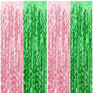 lot 2262 image: Pink and Green Wavy Tinsel Foil Fringe Curtains Photo Booth Backdrop for Green Pink Theme Birthday Party Witch Decorations(3 Pack,3.2 ft x 6.6 ft)