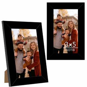lot 2276 image: QOTIB 2 Packs 3x5 Picture Frame Black, Engineered Wood 3 x 5 Photo Frame, 3 by 5 Photo Poster Frame for Wall Hanging and Tabletop Set of 2, Black