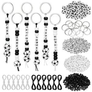 lot 2279 image: iwreaiy DIY Soccer Keychain Making Kit 564 PCS Soccer Bead Key Chain Making Kit with Letter Beads Metal Keychains Adjustable Sport Bead String for DIY Keychain Bracelet and Necklace Crafts