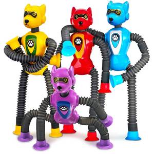 lot 2280 image: 4PC Robot Dog Sensory Pop Tube Travel Toys for Boys Toddler Kid Airplane Car Toy Activities Autistic Road Trip Suction Tube for Boy 3 - 8 ADHD Autism Easter Basket Stuffers Valentine Gift
