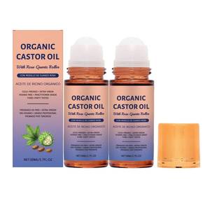 lot 2281 image: PAQIMAN 2 Pcs Organic Castor Oil with Rose Quartz Roller, Cold-Pressed, 100% Pure Natural Formula for Skin, Hair Care, Hexane-Free.