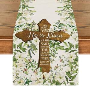 lot 2285 image: Happy Easter Table Runner He is Risen Table Cover Watercolor Religious Jesus Decor Easter Decorations and Supplies for Home Party