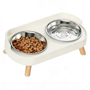 lot 2289 image: Elevated Cat Bowls, 2 Stainless Steel Raised Cat Food and Water Bowl Set, Splash Proof & Non-Slip, Whisker Fatigue Friendly, Dishwasher Safe for Cats and Small Dogs - White