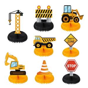 lot 2296 image: Zonon 8 Pcs Construction Birthday Party Centerpieces Supplies Decorations Honeycomb Car Truck Zone Centerpieces 3D Table Decorations for Baby Shower Birthday Construction Party Favors Supplies