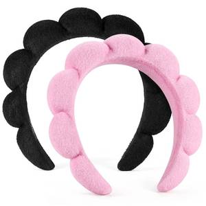 lot 2300 image: Ztomine Spa Headbands for Washing Face or Facial, Set of 2 Skincare Headbands, Terry Cloth Headband Wash Combo Pack - Puffy Makeup Washing, Mask, Skin Treatment (Black & Pink)