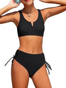 lot 2303 image: AMAWMW Girls Bathing Suit Bikini Set V-Neck Cutout Swimsuit Two Piece Beach Swimwear for Teen Girls 7-16Y, Black, 9-10 Years