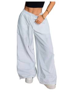 lot 2308 image: SHENHE Womens Y2k Low Rise Baggy Pants Wide Leg Parachute Pants Trousers S