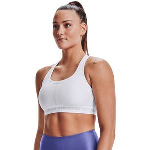 lot 2318 image: Under Armour Womens Crossback Mid Impact Sports Bra , White (100)Halo Gray , Large