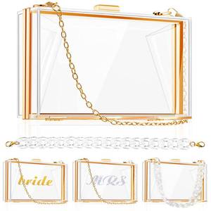 lot 3142 image: Kacctyen 4 Pcs Clutch Acrylic Purse Transparent Bag Stadium Approved Handbag with 4 Removable Acrylic Chain Strap(Gold)