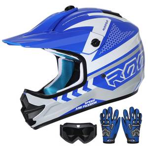 lot 3147 image: ROOZO Youth Kids Dirt Bike Helmet DOT Certified - Full Face Motorcycle Helmet for Off-Road, ATV, Street Riding, Includes Adjustable Goggles & Protective Gloves