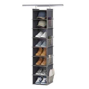 lot 4040 image: YOUDENOVA Upgraded Extra Wide Hanging Shoe Organizer for Closet, 8-Shelf Storage Organizer with 8 Side Pockets, Hanging Shoe Rack for Hats Clothes Jeans, Grey