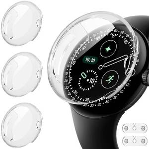 lot 4060 image: Suoman 3-Pack for Google Pixel Watch 4 41mm Case, Add Charger Port All-Around Protective Soft TPU Screen Protector Bumper Cover for Pixel Watch 4 41mm-ClearClearClear
